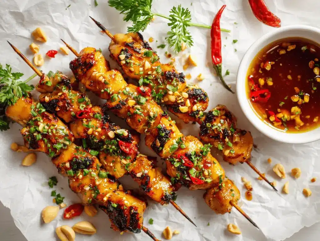 honey garlic chicken skewers - featured image