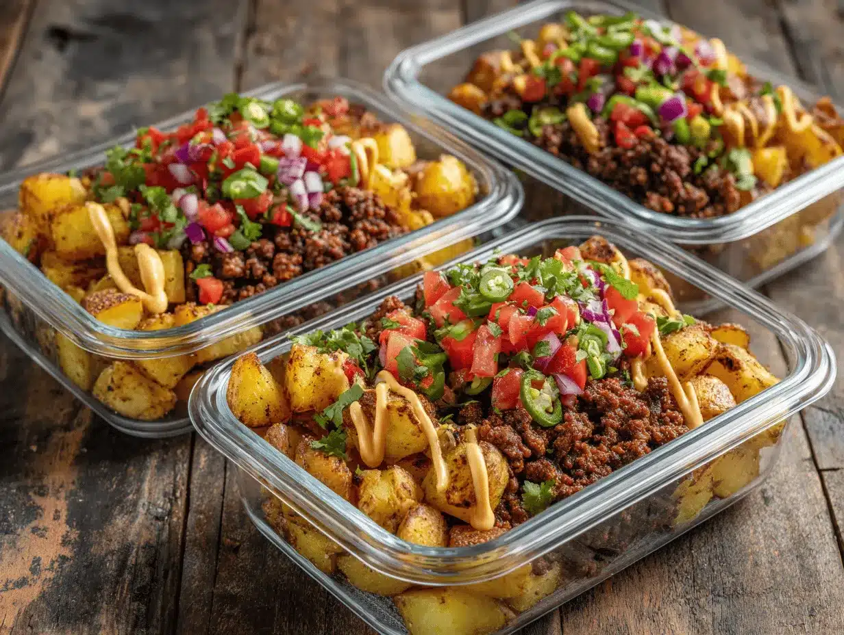 loaded potato taco bowl preparation steps