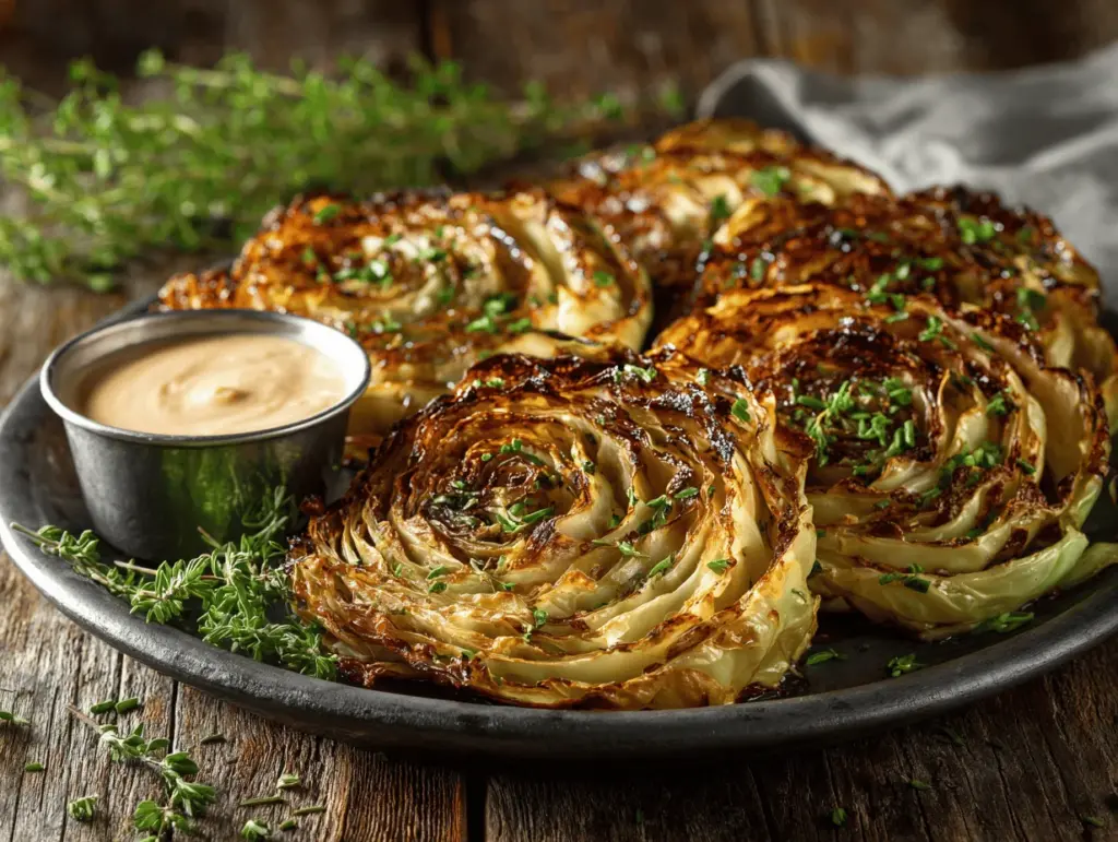oven roasted garlic cabbage steaks - featured image