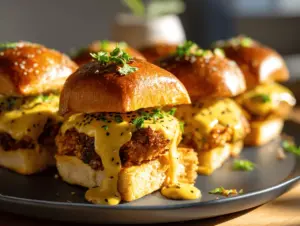 pretzel-crusted chicken sliders - featured image