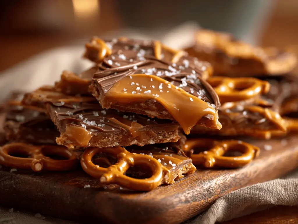 salted caramel pretzel bark - featured image