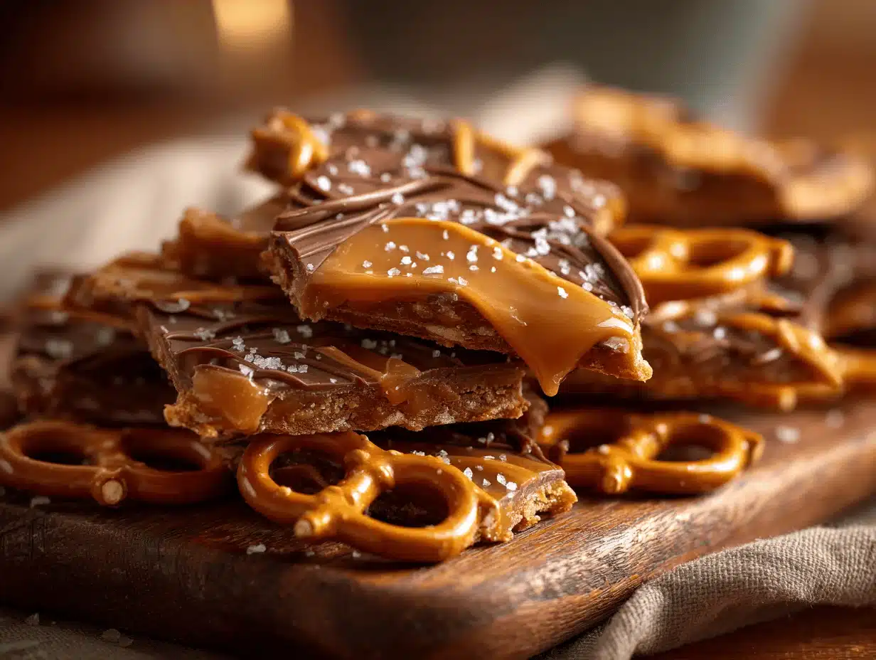 salted caramel pretzel bark - featured image