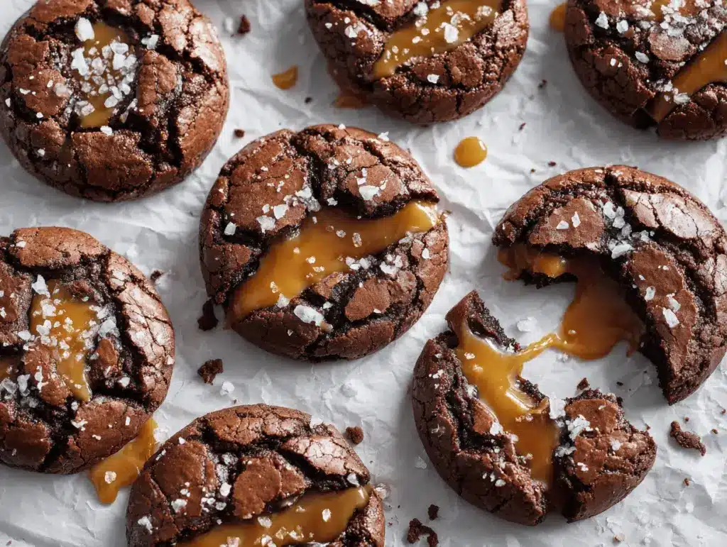 salted caramel stuffed brownie cookies - featured image
