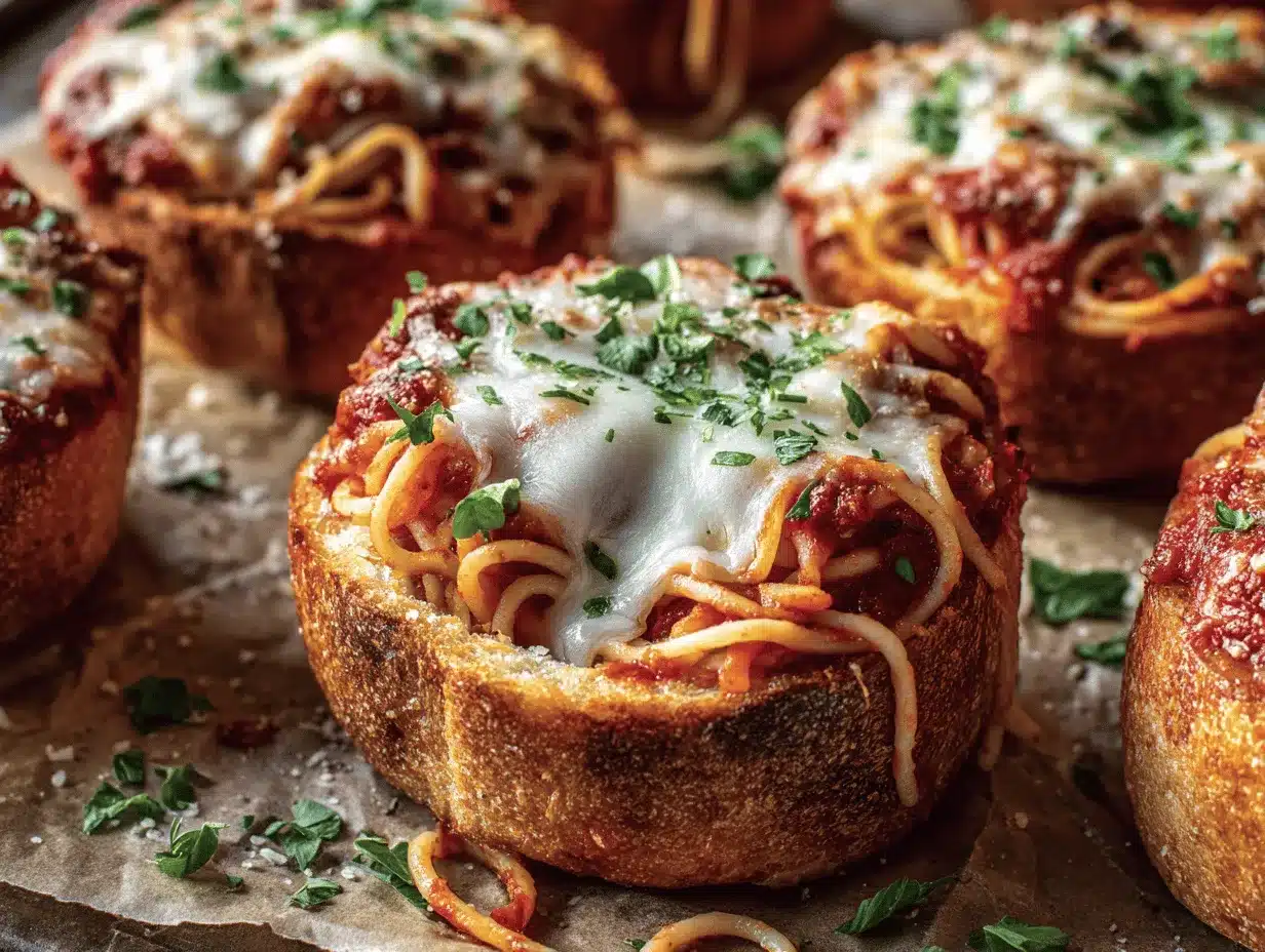 spaghetti garlic bread bowls preparation steps