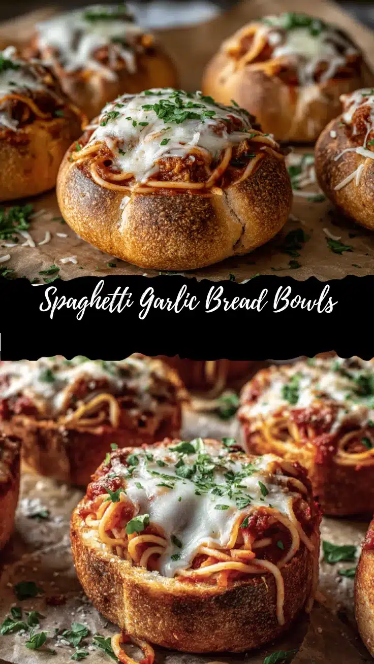 spaghetti garlic bread bowls recipe