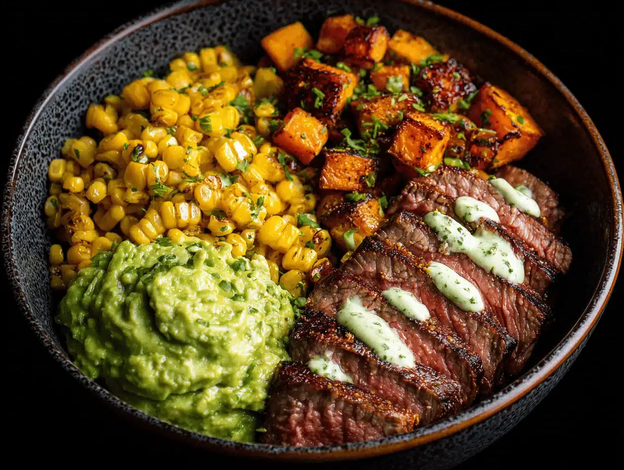 steak avocado roasted corn bowl - featured image